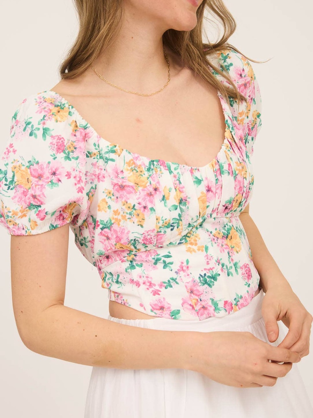 Blu Pepper Floral Puff Sleeve Corset Crop Top Size Large NWT Cottagecore
